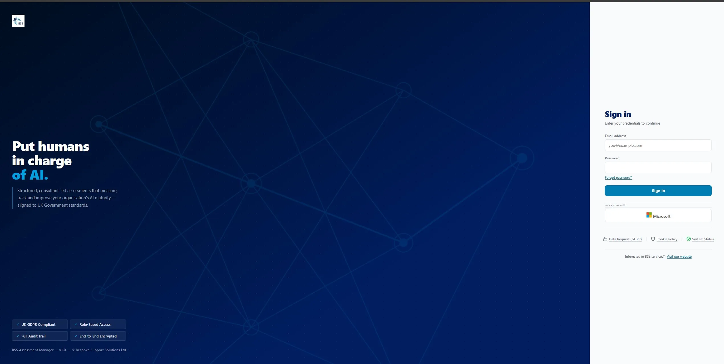 AIMS platform login with Microsoft SSO — Put humans in charge of AI